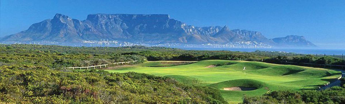 Views across the signature green at Atlantic Beach to Table Mountain