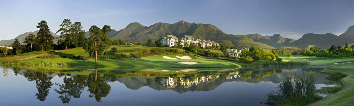 view across the lake to the golf course at Fancourt.