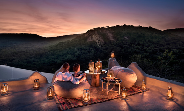 Romantic sunset on the deck at Phinda Rock Lodge.