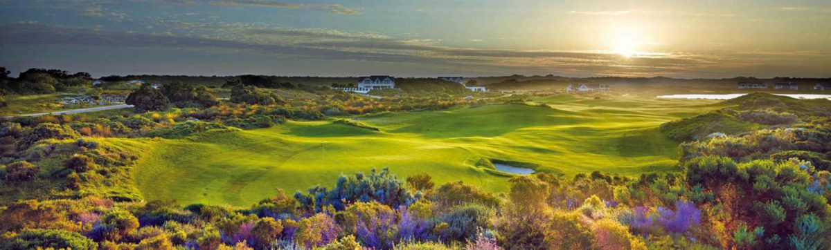 Sun rise over the St Francis links golf club fairway.