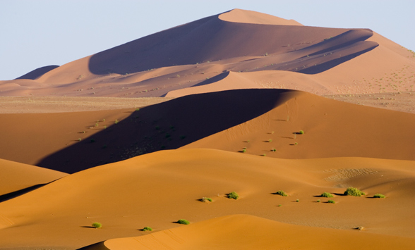 Red sand dunes in the Namib Desert.