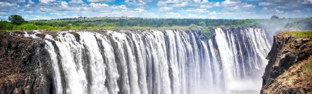 the zambezi river in full flow over the Batoka gorge at Victoria Falls.