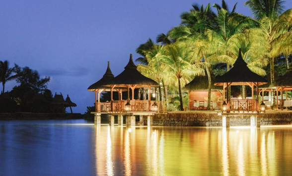 lights reflected in the Indian Ocean at Paradise Cove.