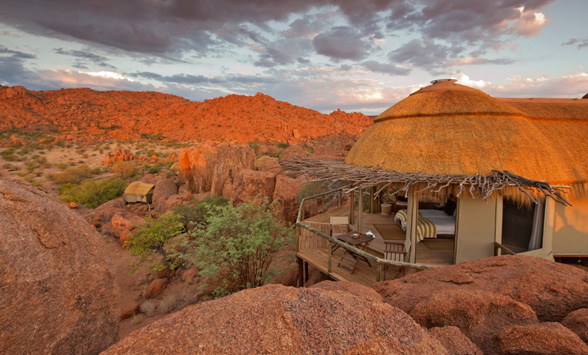 dome shaped suite blending with he surrounding boulders and landscape at Mowani Mountain Lodge