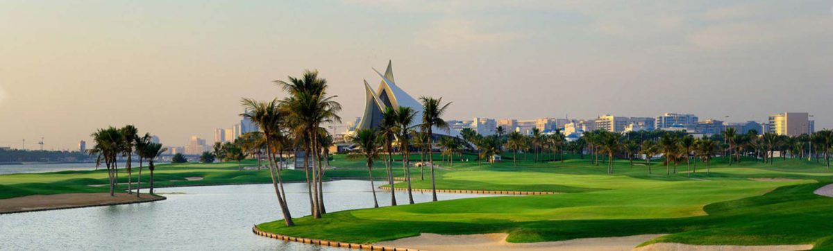 sun set over the golf course at Dubai Creek.