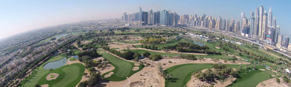 Paroramic view of the Emirates Golf Club on the edge of the city.