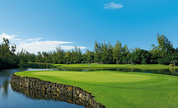 Lush green surrounded by a lagoon at Ille aux Cerfs.