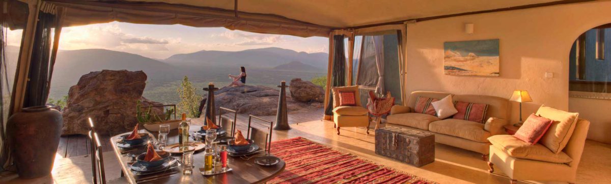 views of the samburu land in Kenya from a luxury safari camp.